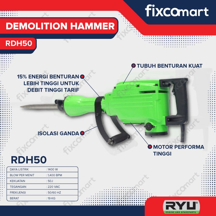Ryu Demolition Hammer  RDH 50 / Ryu Mesin Bobok Beton Aspal Cor RDH50