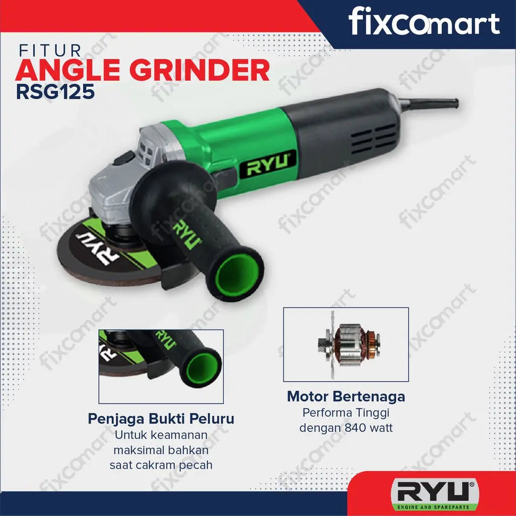 Ryu Grinder Rsg 125 840 W / Ryu Mesin Gurinda Tangan 5 Inch FIXCOMART