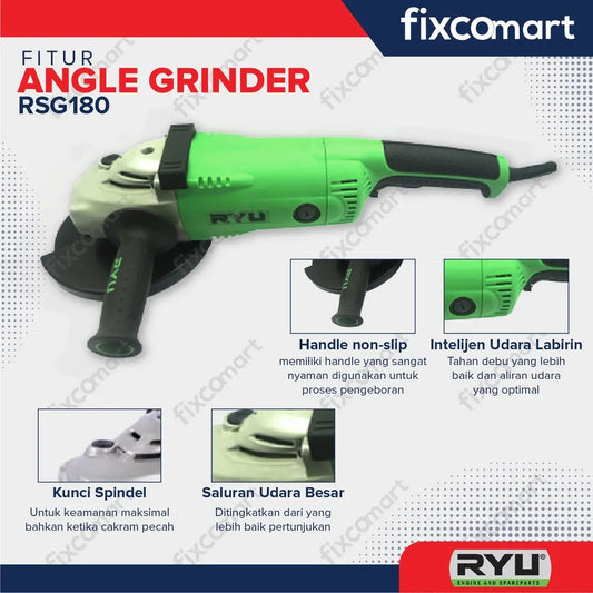 Ryu Angle Grinder / Mesin Gurinda Tangan 7 Inch Rsg 180 2200 W FIXCOMART