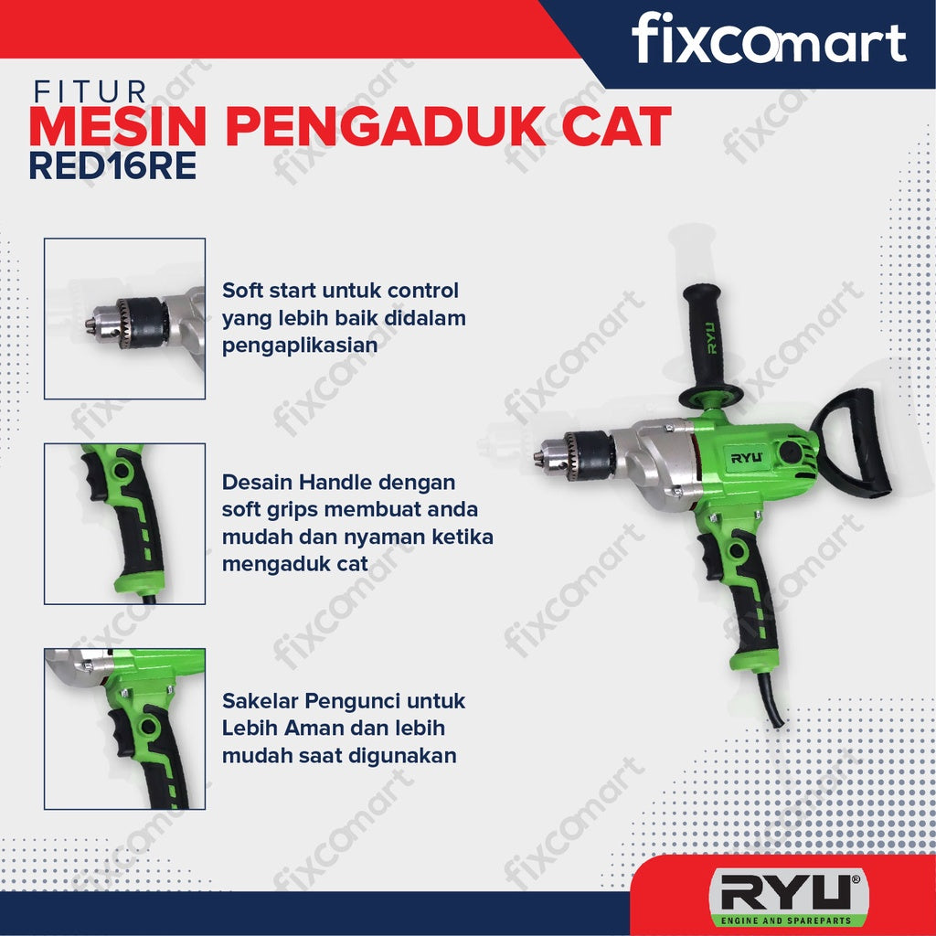 Ryu Electric Mixer Pengaduk Cat Red 16 Mesin Otomatis Red16Re