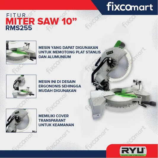 RYU Mesin Potong Aluminium Miter Saw Ryu Rms 255 10 Inchi FIXCOMART