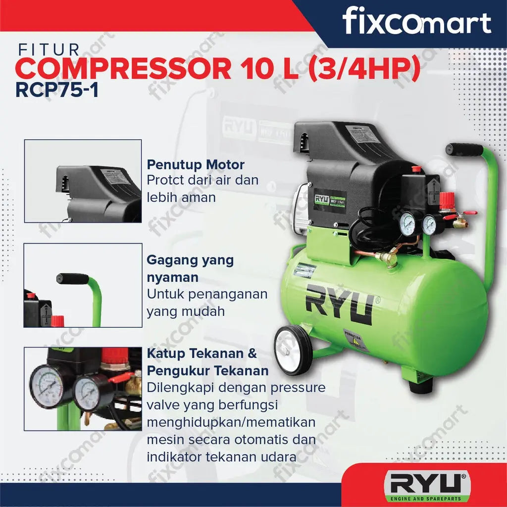 Ryu Kompressor 0.75 Hp / Ryu Rcp75 / Mesin Kompresor FIXCOMART