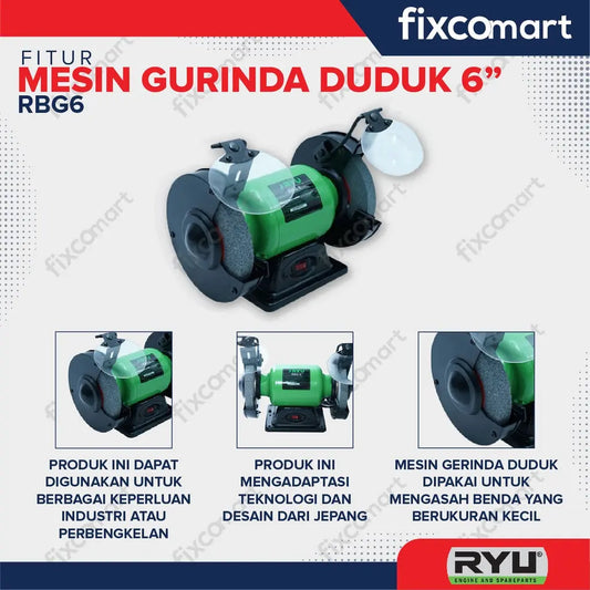 Ryu Bench Grinder Mesin Gerinda Duduk 6 Inch RGB6 250 Watt Bench Grinders FIXCOMART