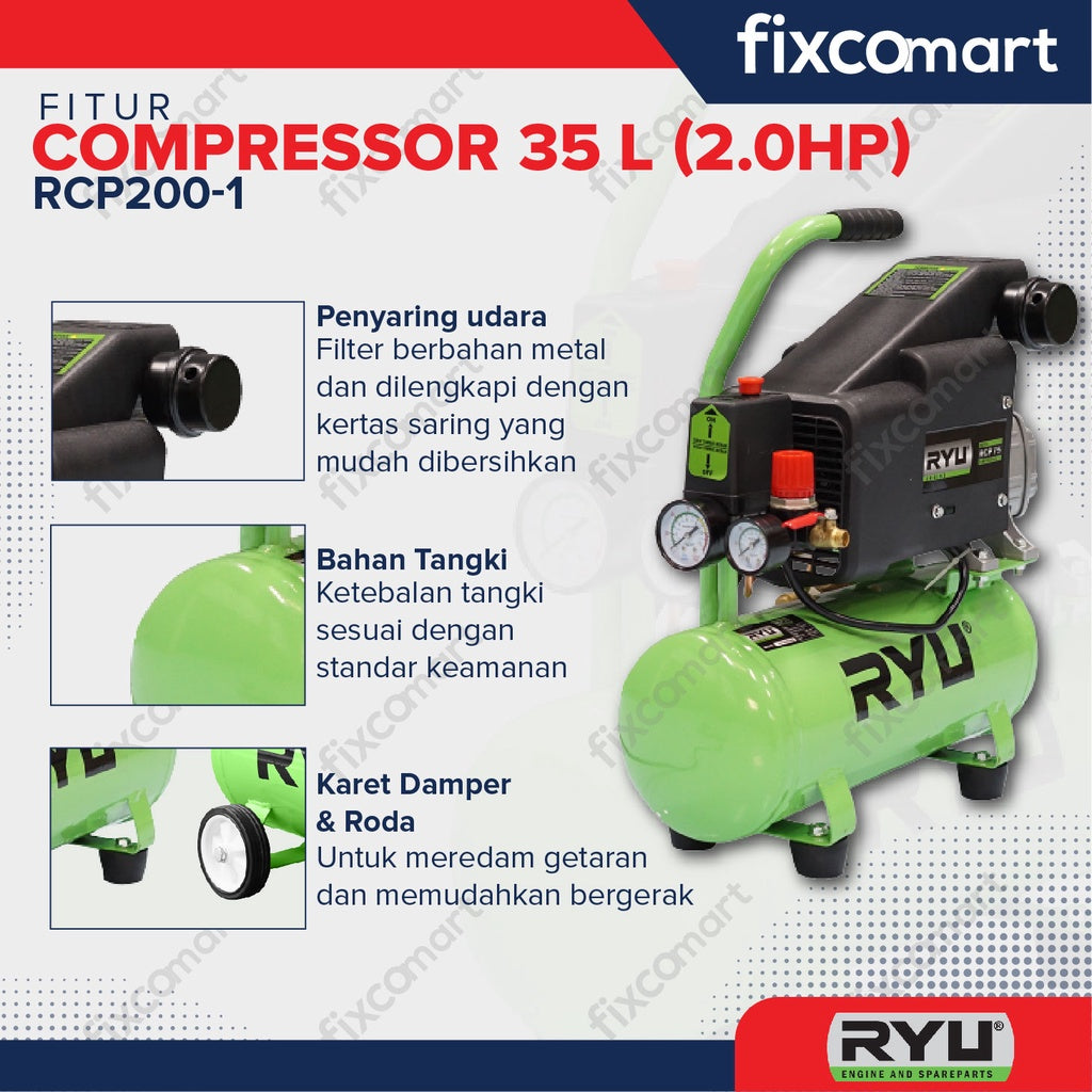 RYU Compressor RCP 200-1 / RYU Mesin Kompresor 2850 RPM 2 HP