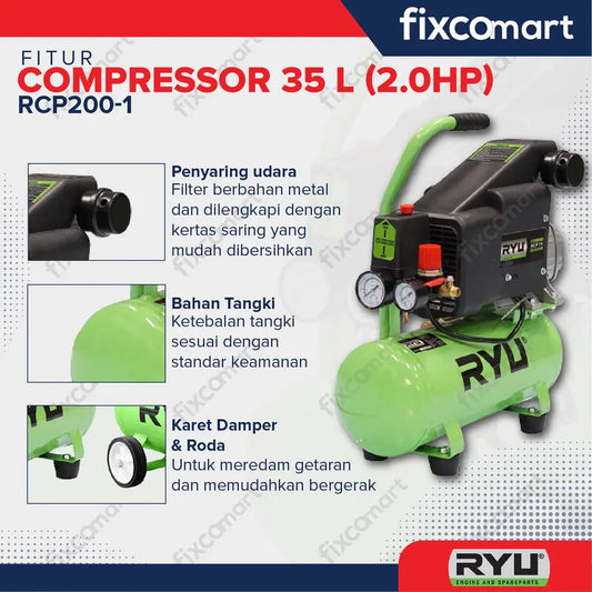 Ryu Mesin Kompresor 2 Hp Rcp 200 Compressor 2850 Rpm FIXCOMART