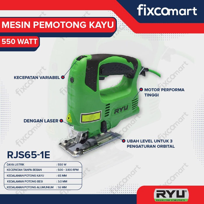 Ryu Jigsaw / Mesin Gergaji Kayu Rjs 65-1E 550 W