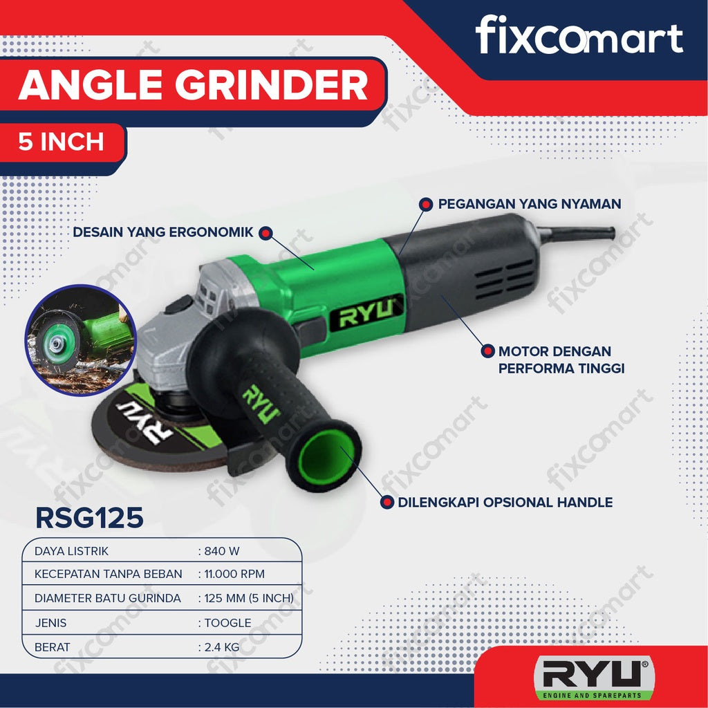 Ryu Grinder Rsg 125 840 W / Ryu Mesin Gurinda Tangan 5 Inch