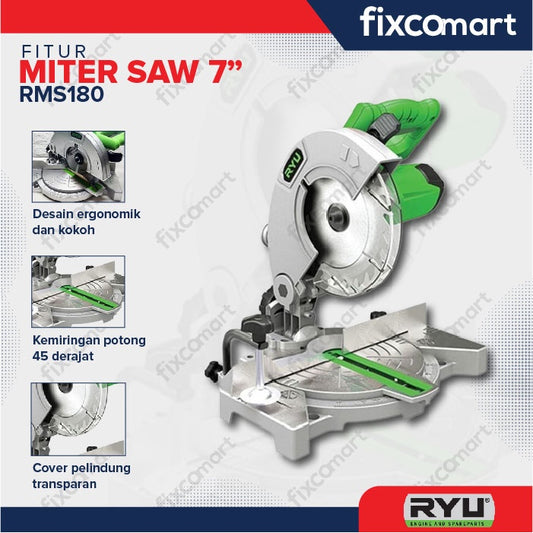 RYU Miter Saw Ryu Rms180 7" Mesin Potong Alumunium 7 Inch