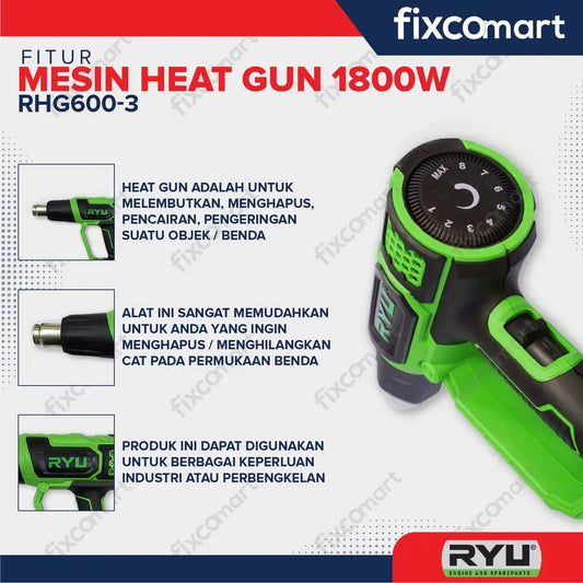 Ryu Heat Gun / Mesin Hot Gun / Pemanas Tangan Rhg 600-3 1800 W FIXCOMART