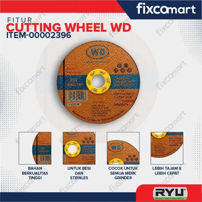 RYU Grinder Rsg 100-3 / Mesin Gerinda Tangan & Gratis 2 Pcs Of Cutting Wheels Batu Potong / Grinda FIXCOMART
