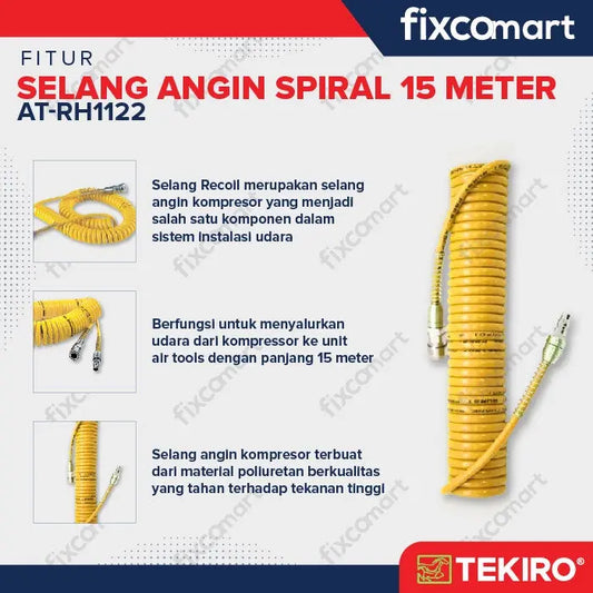 TEKIRO Selang Kompresor Tekiro Kuning 15 M / Tekiro Selang Recoil Kuning FIXCOMART