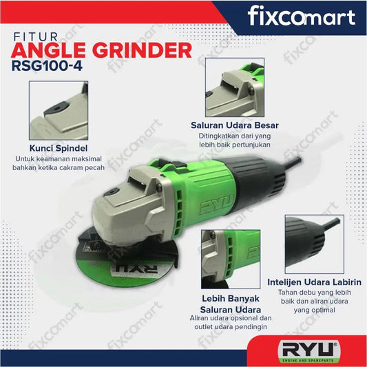 Ryu Angle Grinder / Mesin Gurinda Tangan 4 Inch Rsg 100-4 580 W FIXCOMART