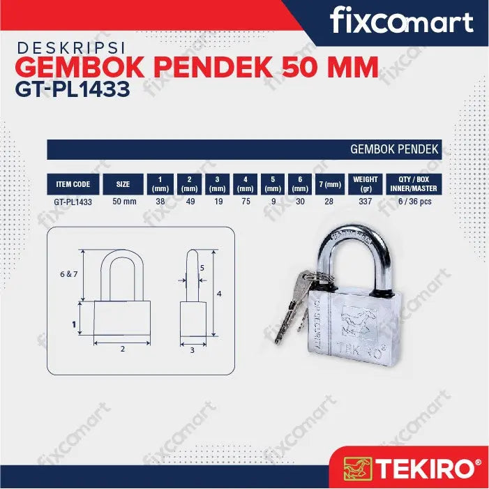 Tekiro Gembok Leher Pendek 50 mm / Tekiro Gembok Pendek FIXCOMART