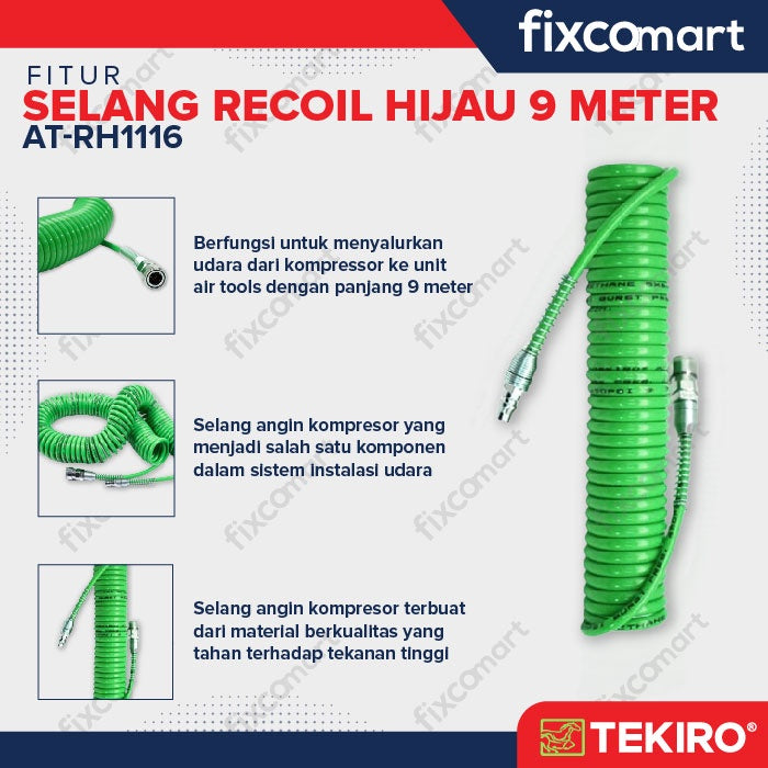 Tekiro Selang Kompresor 9 M (5X8 Mm) / Tekiro Recoil Hose Hijau