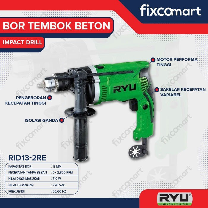 Ryu Impact Drill / Mesin Bor Tembok Beton Impact 13 Mm Rid 13-2 Re