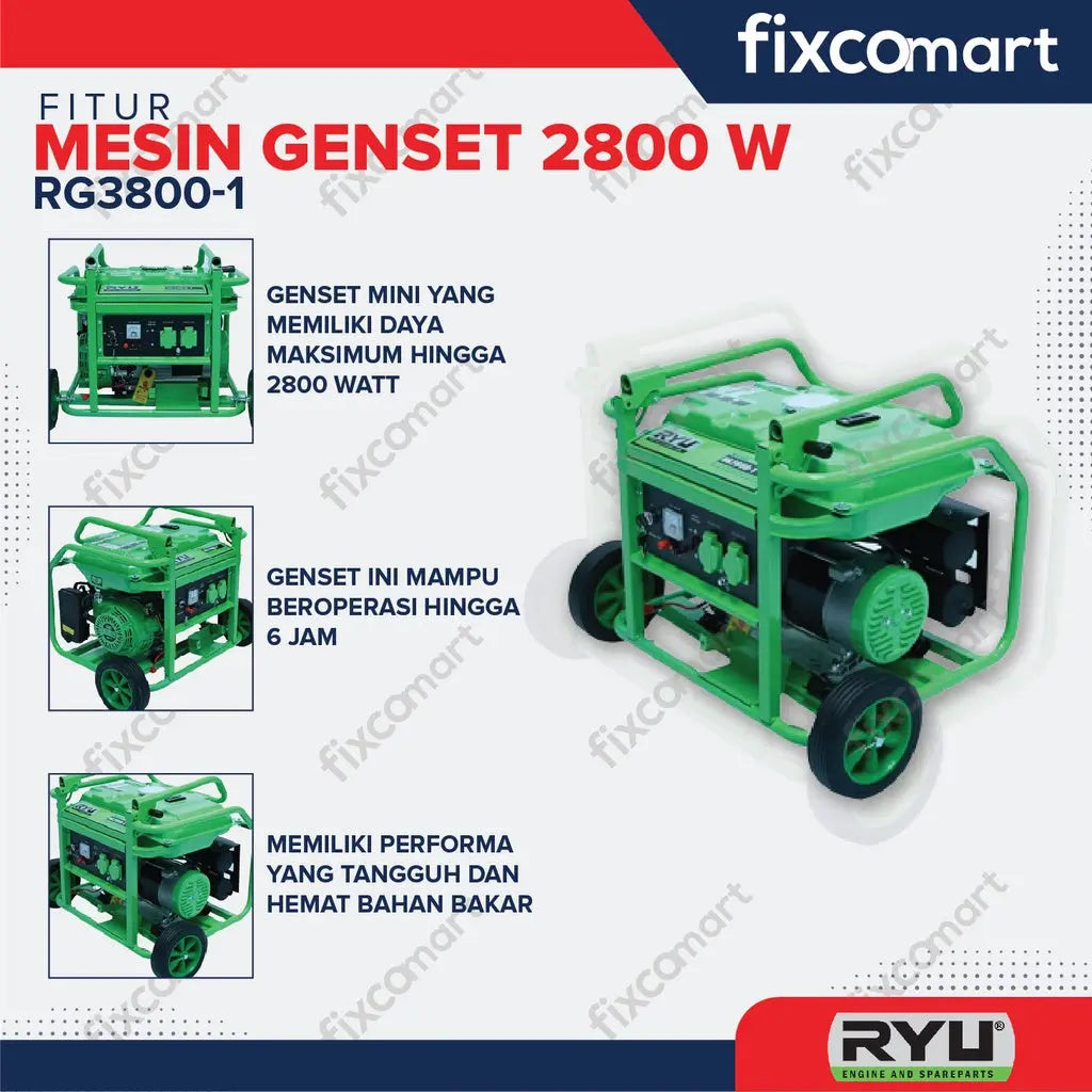 Ryu Generator Rg 3800-1 / Ryu Mesin Genset 2800 W FIXCOMART