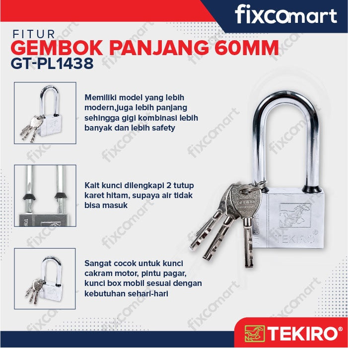 Gembok Leher Panjang 60 mm / Gembok Tekiro