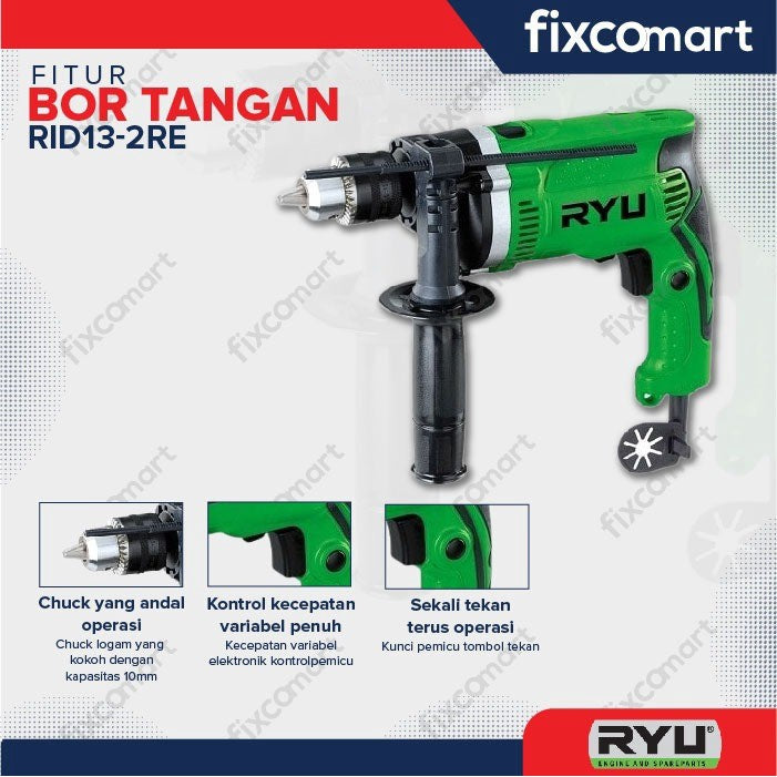 Ryu Impact Drill / Mesin Bor Tembok Beton Impact 13 Mm Rid 13-2 Re