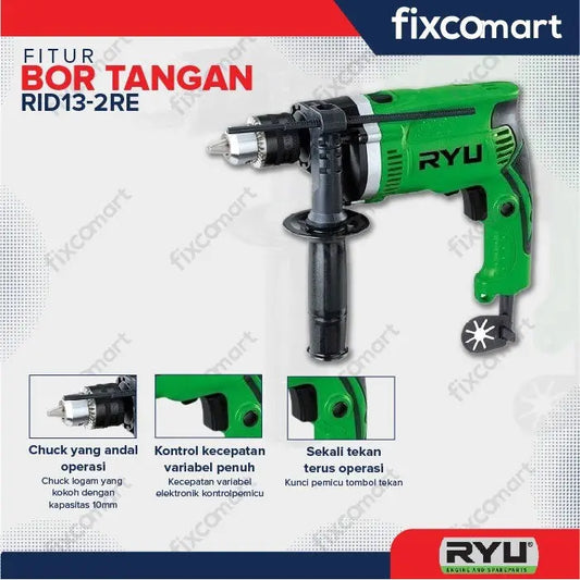 Ryu Impact Drill / Mesin Bor Tembok Beton Impact 13 Mm Rid 13-2 Re FIXCOMART