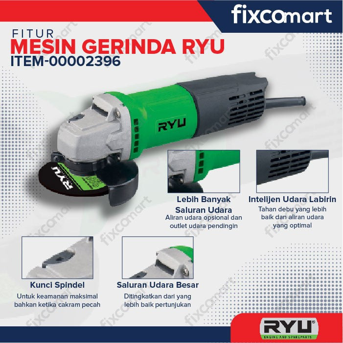 RYU Grinder Rsg 100-3 / Mesin Gerinda Tangan  & Gratis 2 Pcs Of Cutting Wheels Batu Potong / Grinda