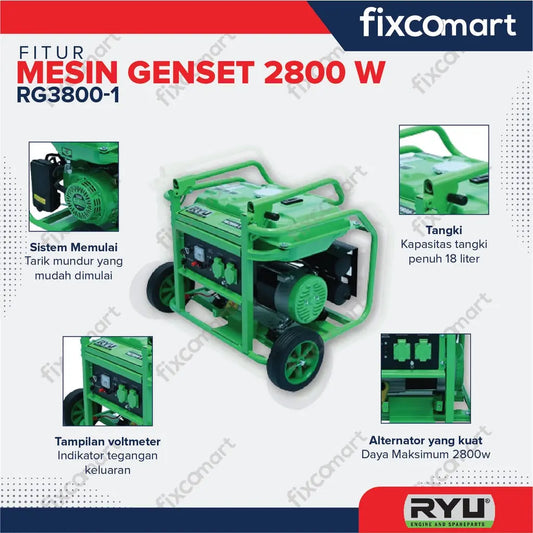 Ryu Generator Rg 3800-1 / Ryu Mesin Genset 2800 W FIXCOMART