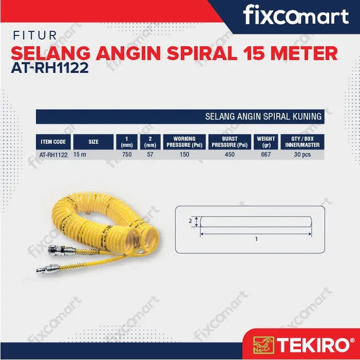 TEKIRO Selang Kompresor Tekiro Kuning 15 M / Tekiro Selang Recoil Kuning FIXCOMART