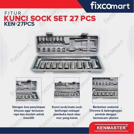 Kenmaster Kunci Sock Set 27 Pcs / Mata Sock / Socket Set FIXCOMART