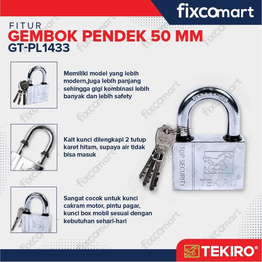 Tekiro Gembok Leher Pendek 50 mm / Tekiro Gembok Pendek FIXCOMART