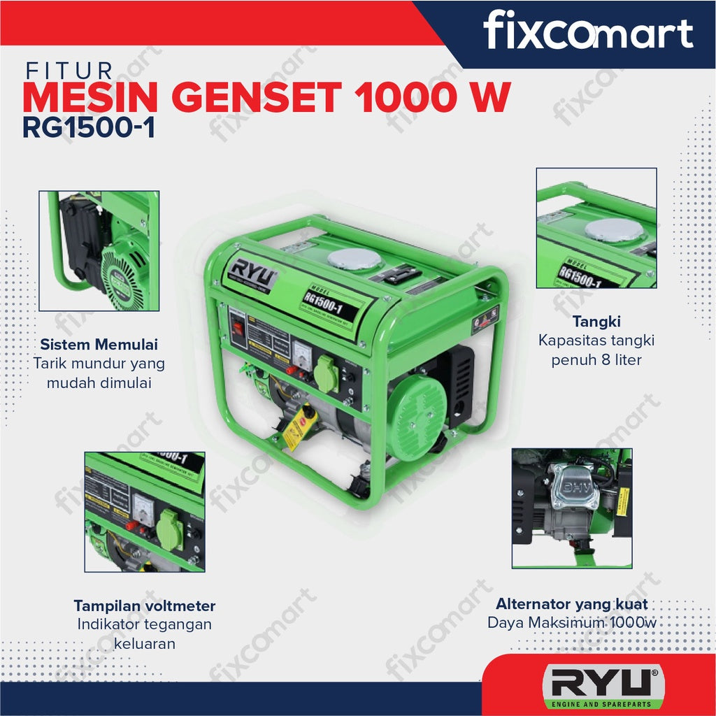 Ryu Generator Set / Mesin Genset 1000 Watt Rg1500-1 / Rg 1500-1