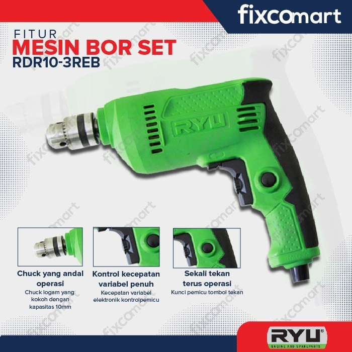 RYU Paket Mesin Bor Rdr 10-3 Reb 10 Mm Dan Mesin Gurinda Tangan 4 Inch Rsg 100-3