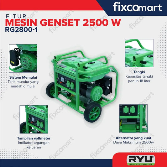 Ryu Genset RG 2800-1 / Mesin Generator Ryu / Mesin Genset 2500 Watt FIXCOMART