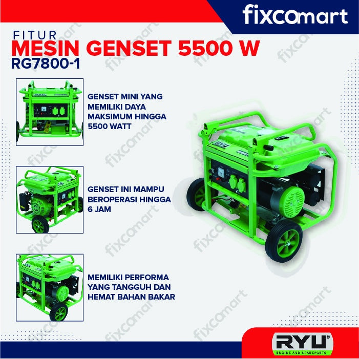 Ryu Gasoline Generator Set / Genset 5500 Watt Rg 7800-1
