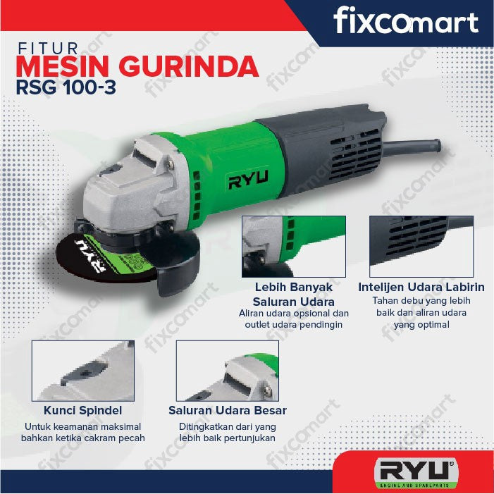 RYU Paket Mesin Bor Rdr 10-3 Reb 10 Mm Dan Mesin Gurinda Tangan 4 Inch Rsg 100-3