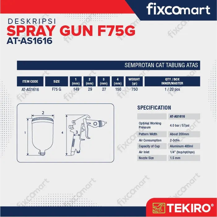 Tekiro Spray Gun / Alat Semprot Cat Tabung Atas F 75 G FIXCOMART