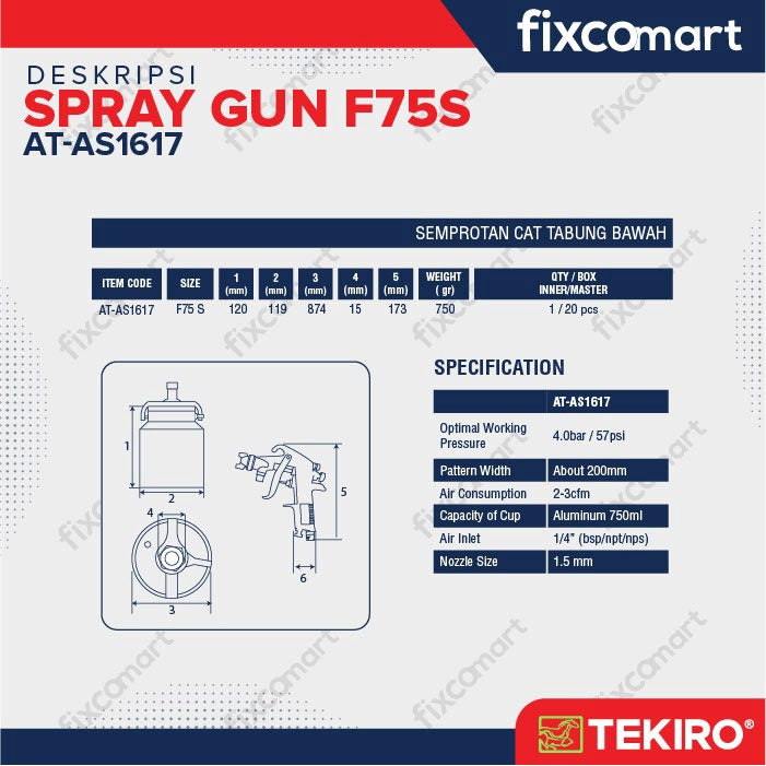 Tekiro Spray Gun F75S / Alat Semprot Cat