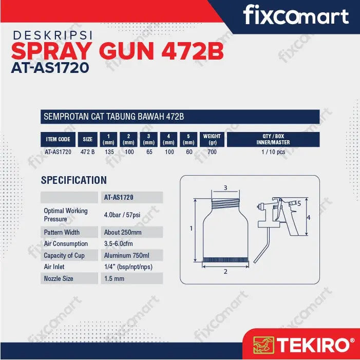 Tekiro Spray Gun 472B / Alat Semprot Cat Tabung Bawah FIXCOMART