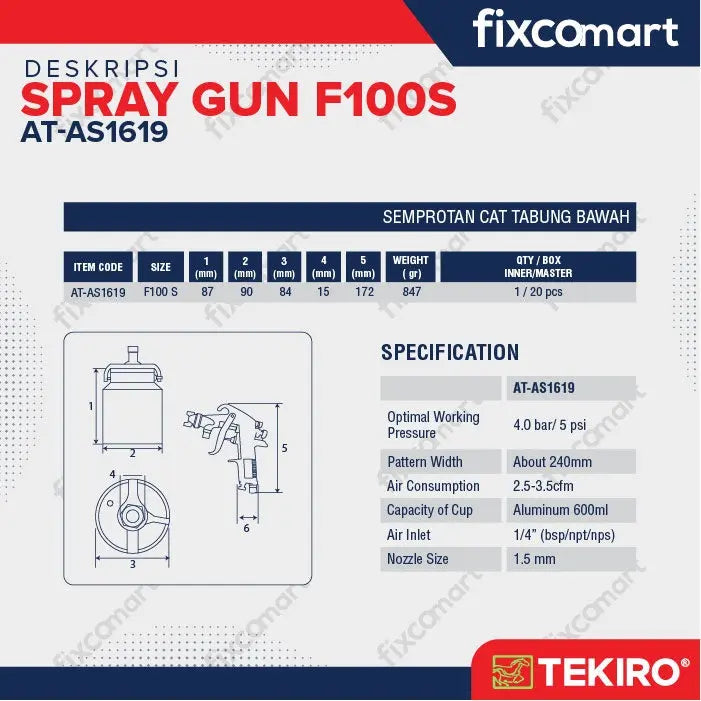 Tekiro Alat Semprot Cat / Spray Gun F100S FIXCOMART