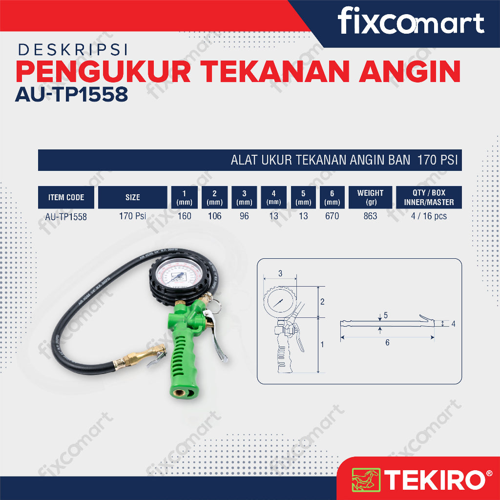 Tekiro Pengukur Tekanan Angin 170 Psi / Tire Pressure Gauge