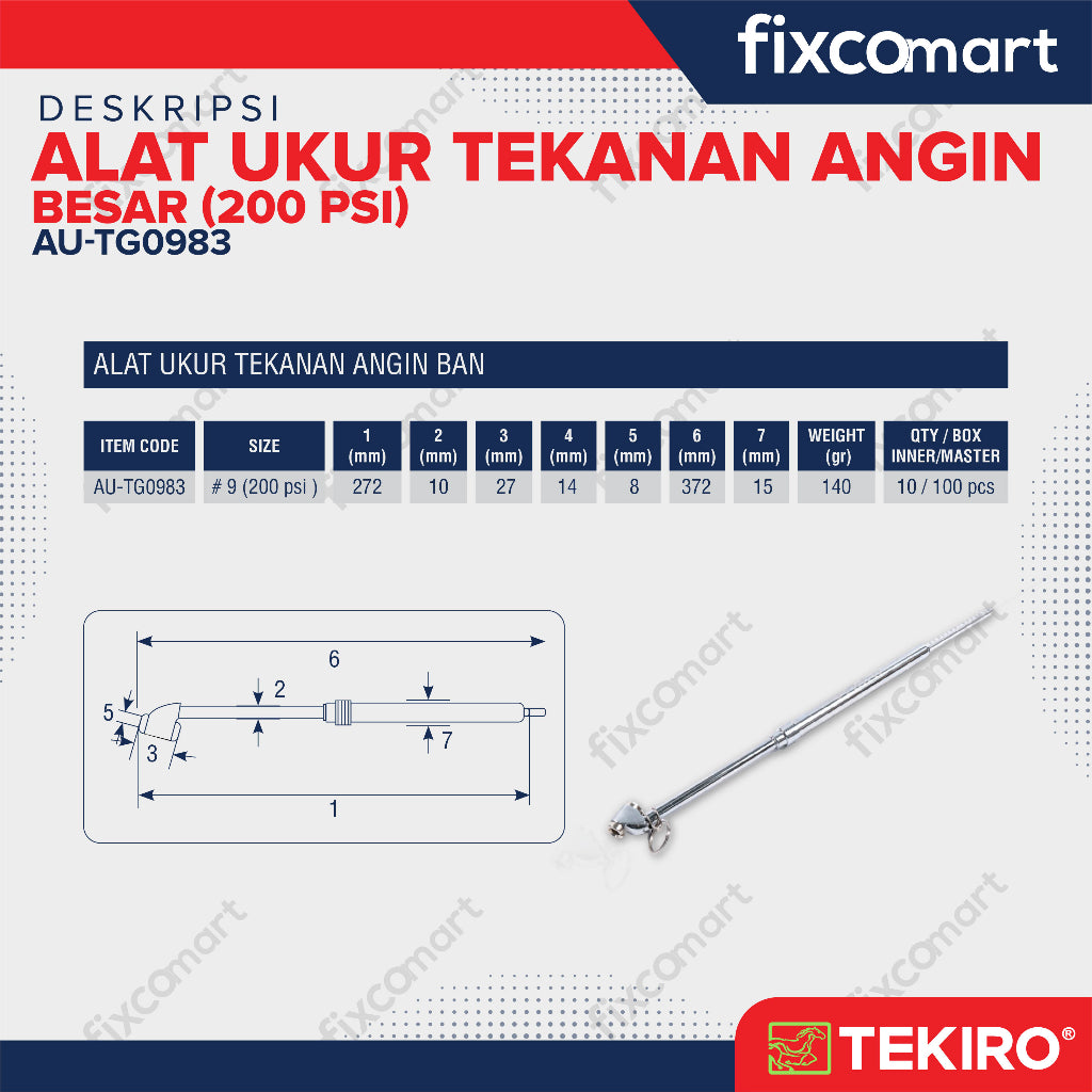 Tekiro Tire Gauge Big 200 Psi / Tekiro Alat Ukur Tekanan Angin Besar