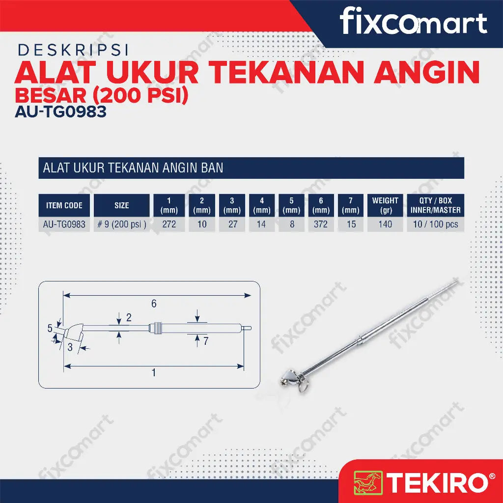 Tekiro Tire Gauge Big 200 Psi / Tekiro Alat Ukur Tekanan Angin Besar FIXCOMART
