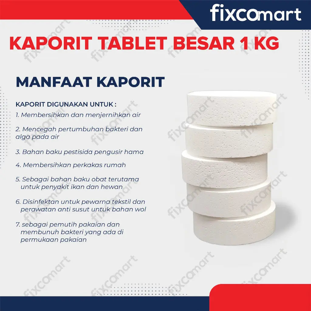 Kaporit Tablet Besar TCCA 90% Chlorine Klorin Penjernih Air 1KG FIXCOMART