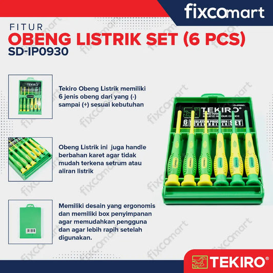 Tekiro Obeng Set Listrik Presisi 6 Pcs / Obeng Presisi / Obeng Listrik FIXCOMART