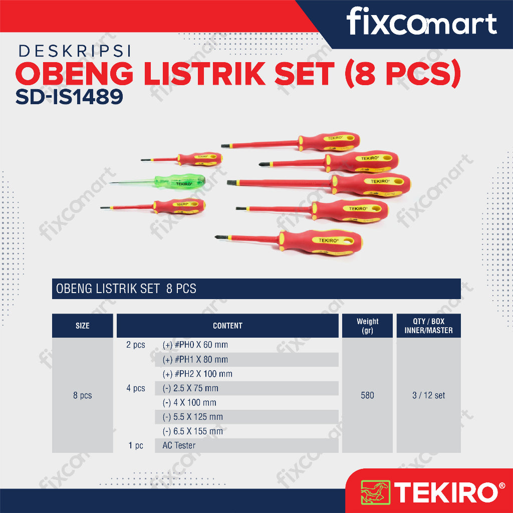 Tekiro Obeng Listrik Set 8 Pcs
