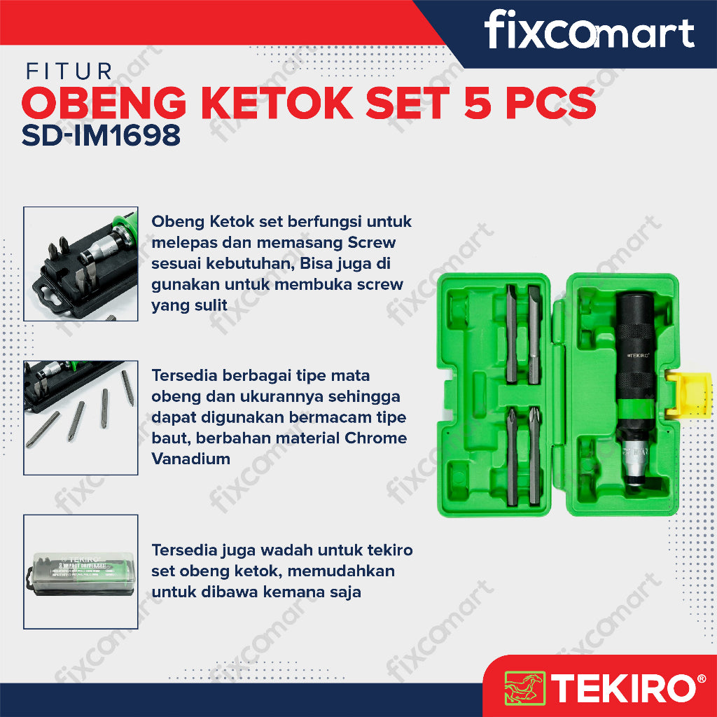 Tekiro Obeng Ketok Set 5 Pcs Box Pe / Tekiro Obeng Pukul Set Box Plastik