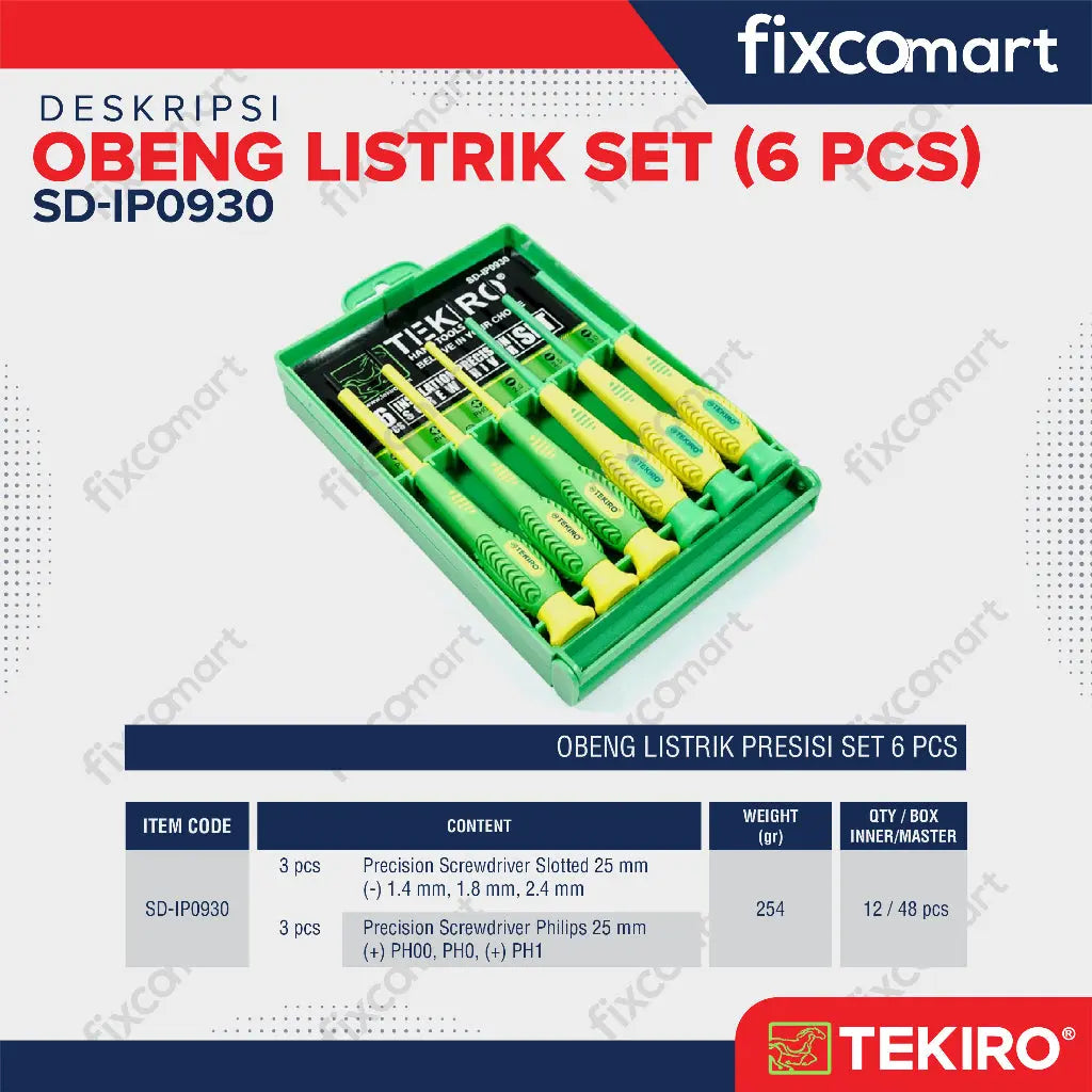 Tekiro Obeng Set Listrik Presisi 6 Pcs / Obeng Presisi / Obeng Listrik FIXCOMART