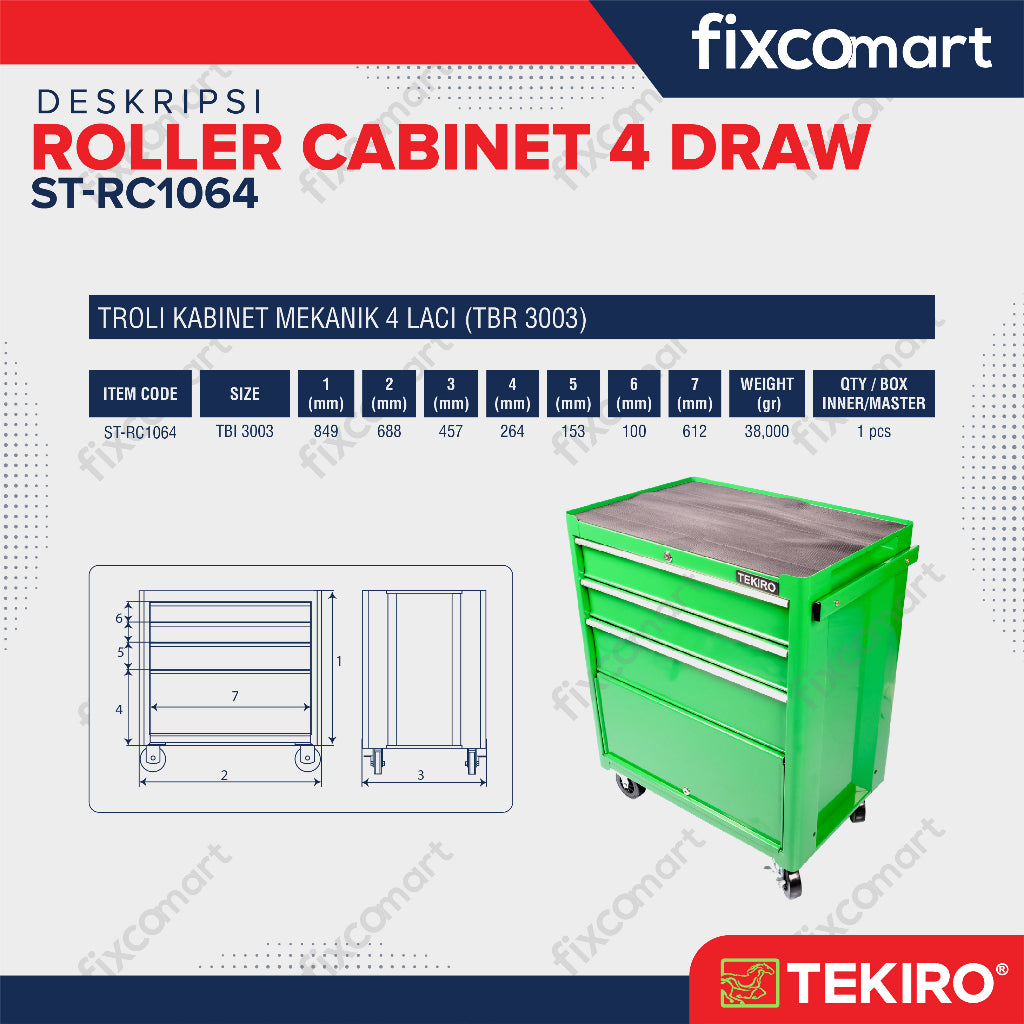 Tekiro Roller Cabinet 4 Draw / Kontak Penyimpanan Perkakas