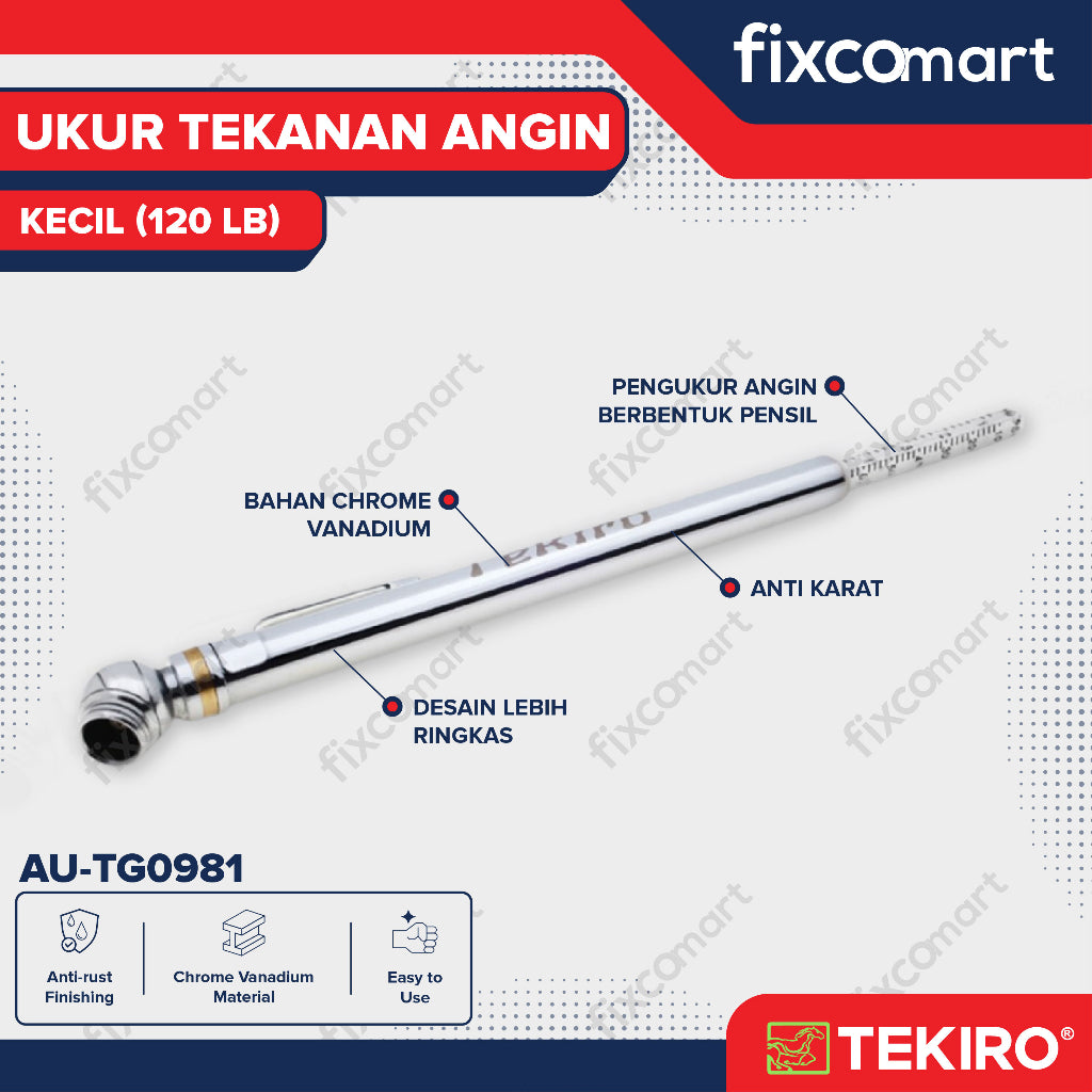 Tekiro Tire Gauge Small 120 Psi / Tekiro Ukur Tekanan Angin
