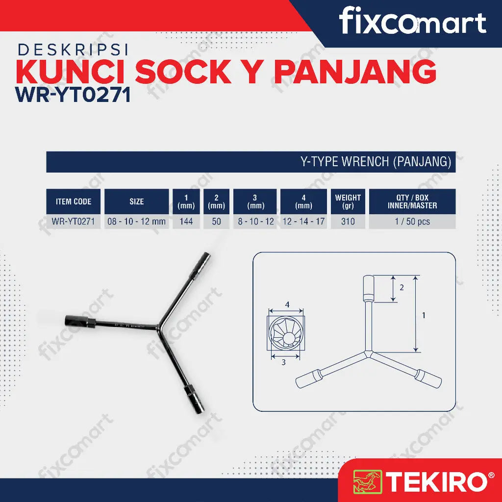 Tekiro Kunci Sock Y Long 8-10-12 mm FIXCOMART