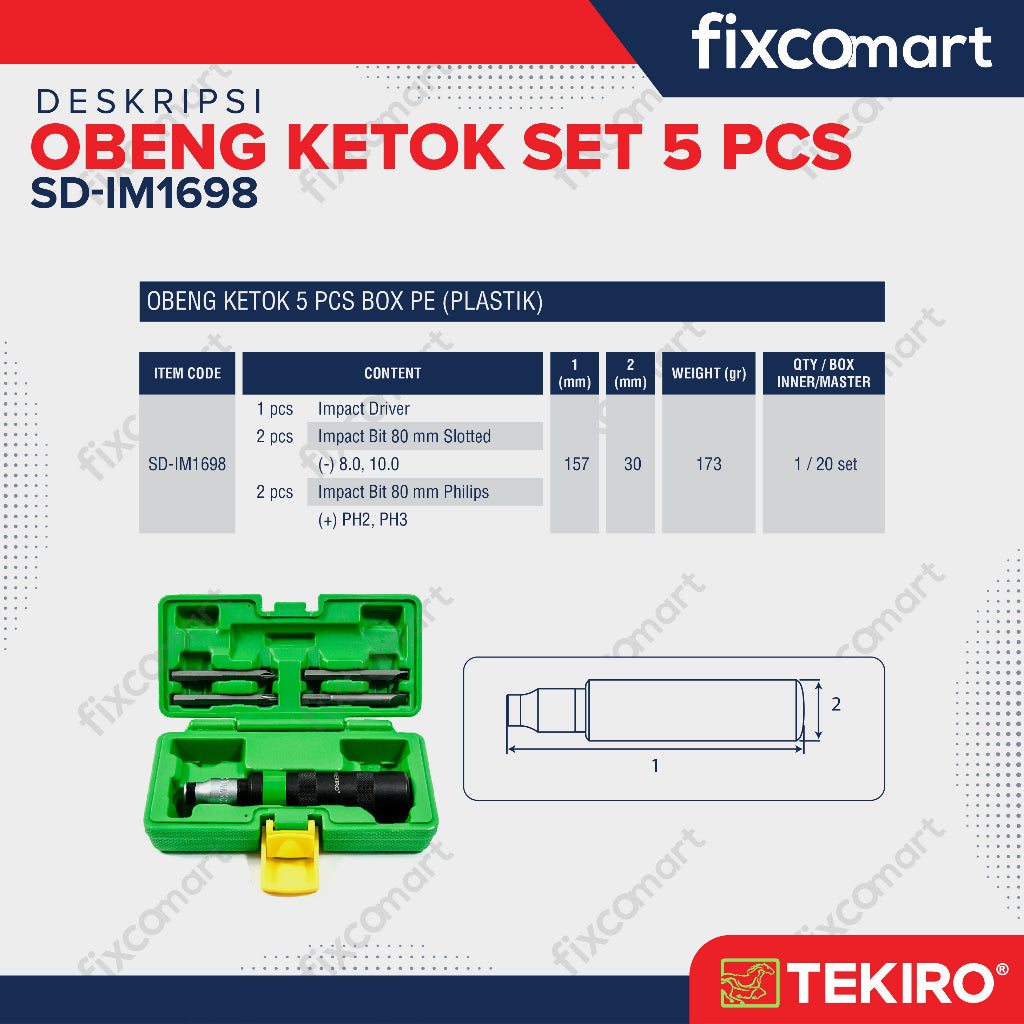 Tekiro Obeng Ketok Set 5 Pcs Box Pe / Tekiro Obeng Pukul Set Box Plastik