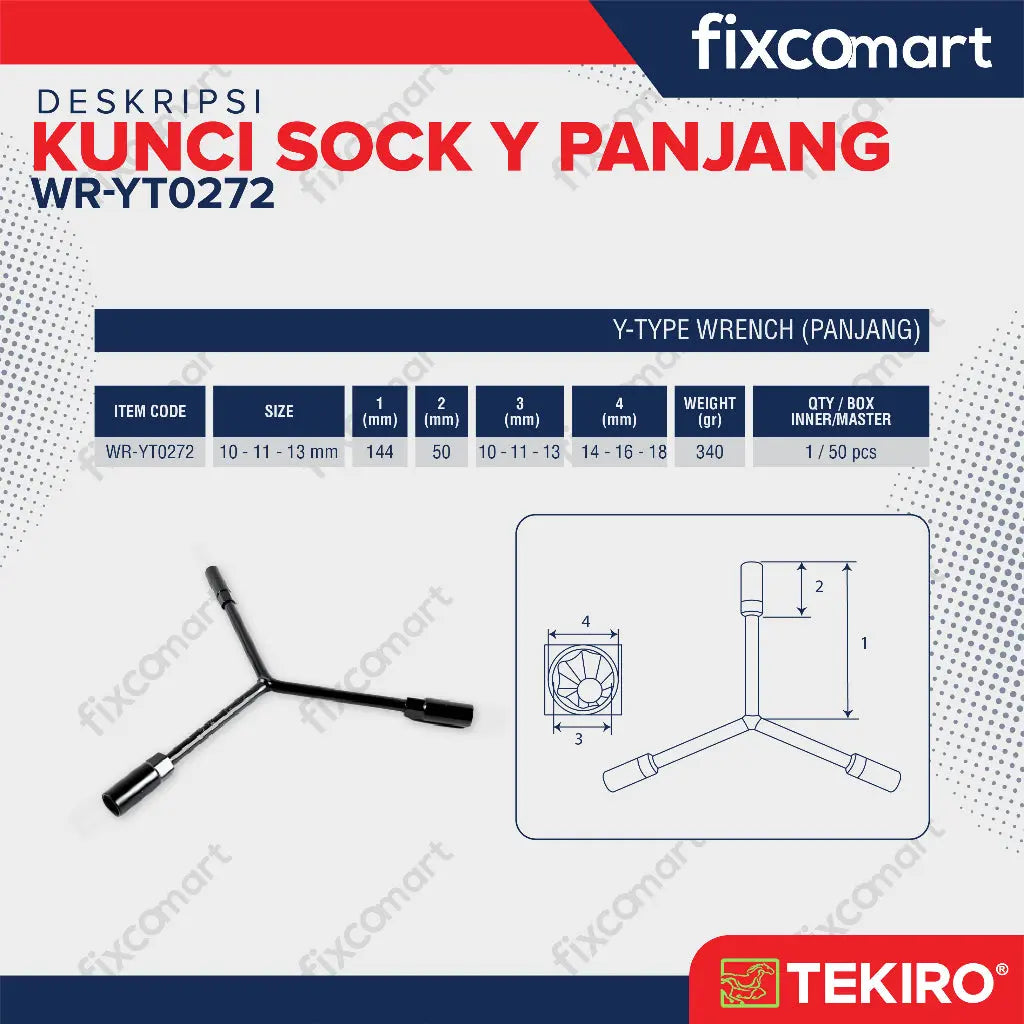 Tekiro Kunci Sock Y Panjang 10-11-13 mm / Kunci Sok Y Long FIXCOMART